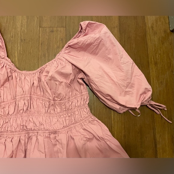 Staud Dress NWT Pink Mini Puffed Sleeve L Beach Vacation Spring Valentine Easter - Picture 6 of 16